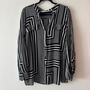 Calvin Klein Black & White Striped Blouse size L